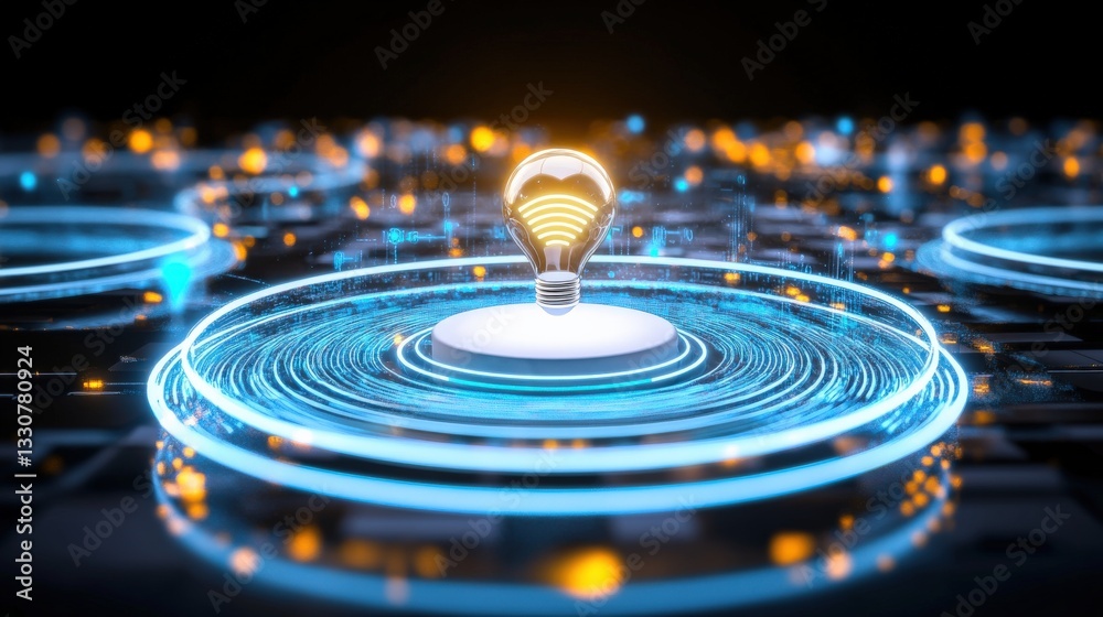 Fototapeta premium Innovative light bulb concept illuminates technology digital environment graphic design futuristic viewpoint