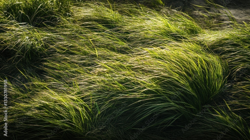 Green Grass Blades Blowing Gently in the Sunlight Outdoors Green Grass Blades Blowing Gently in the Sunlight Outdoors