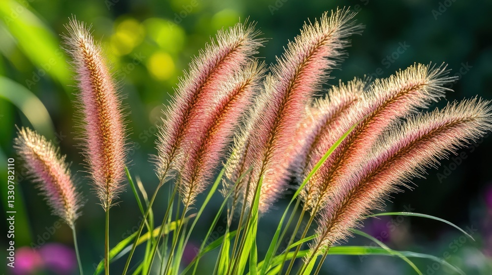 Delicate ornamental grass plants highlighted by the soft sunlight Delicate ornamental grass plants highlighted by the soft sunlight