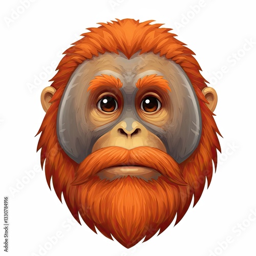 Vibrant orangutan face: colorful cartoon illustrates primate's expressive features photo