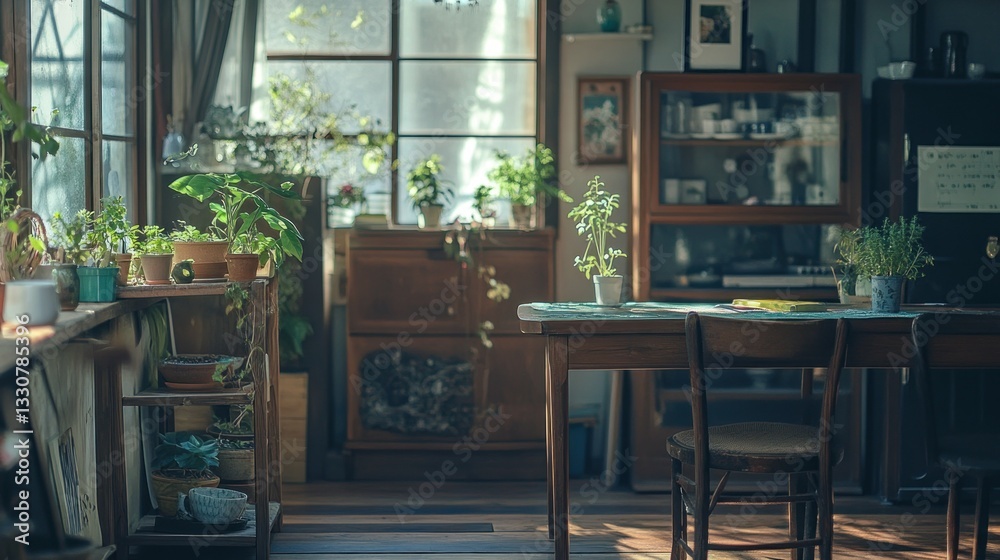 Interior view of a room filled with plants and natural light Interior view of a room filled with plants and natural light