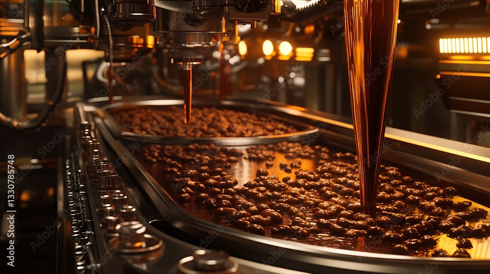 Automated Process Pouring Liquid Over Small Round Objects on Tray
