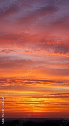Stunning vibrant sunset sky with orange and pink clouds at dusk