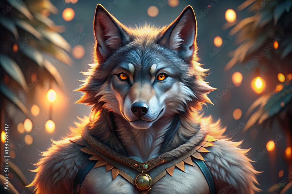 Realistic Wolf Furry Character with Toned Abs - Bokeh Background Stock Photo Realistic Wolf Furry Character with Toned Abs - Bokeh Background Stock Photo