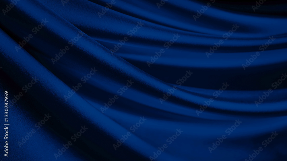 Curtain. Black dark blue abstract background. Silk satin fabric. Silky shine glitter. Soft folds draped wave wavy line fluid. Beautiful elegant luxury festive romantic.
