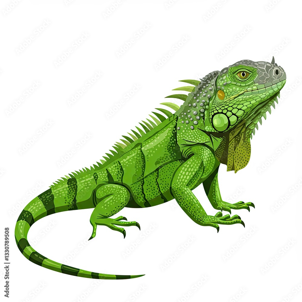 Fototapeta premium Detailed green iguana illustration: wildlife art with spines and textures
