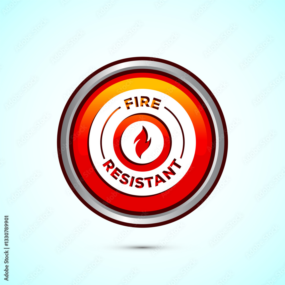 Fire resistant icon design illustration, Fire flame protection sign symbol, Orange color round button design Fire resistant icon design illustration, Fire flame protection sign symbol, Orange color round button design