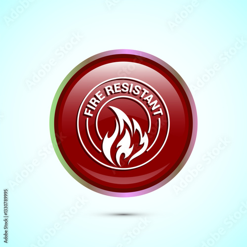 Fire resistant icon design illustration, Fire flame protection sign symbol, Red color round button design