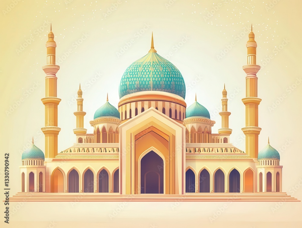 Obraz premium Culturally Rich Eid Al Adha Mosque Card Blending Modern Vector Art with Traditional Islamic Architectural Elegance for Celebratory Designs