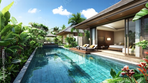 Wallpaper Mural Serene Villa with Pool Surrounded by Lush Tropical Landscape Torontodigital.ca