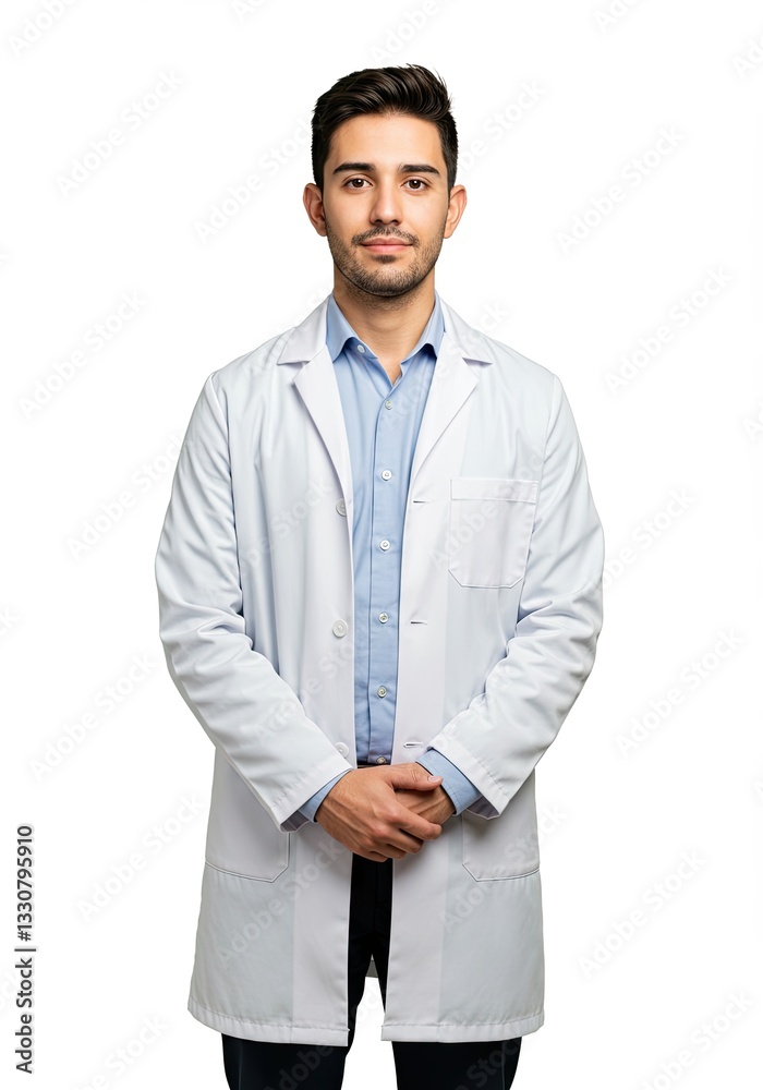 Confident young doctor in white coat on isolated background Confident young doctor in white coat on isolated background