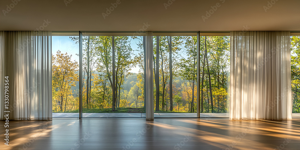 Fototapeta premium Sunlit Haven with Floor-to-Ceiling Windows and Natural Light
