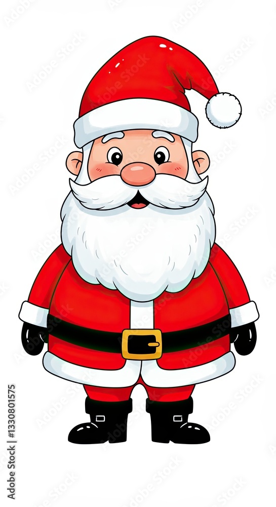 Cute cartoon santa claus in red suit with white beard and hat on white background Cute cartoon santa claus in red suit with white beard and hat on white background