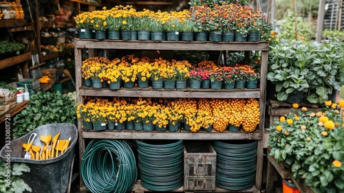 Autumnal Blooms: A Vibrant Display of Chrysanthemums and Fall Flowers at a Garden Center