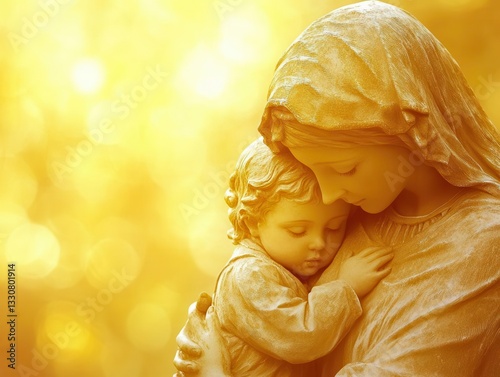 Heartwarming Embrace of a Devout Figure and Child in Radiant Warm Glow Symbolizing Love and Spiritual Nurture in a Sacred Moment of Tender Connection