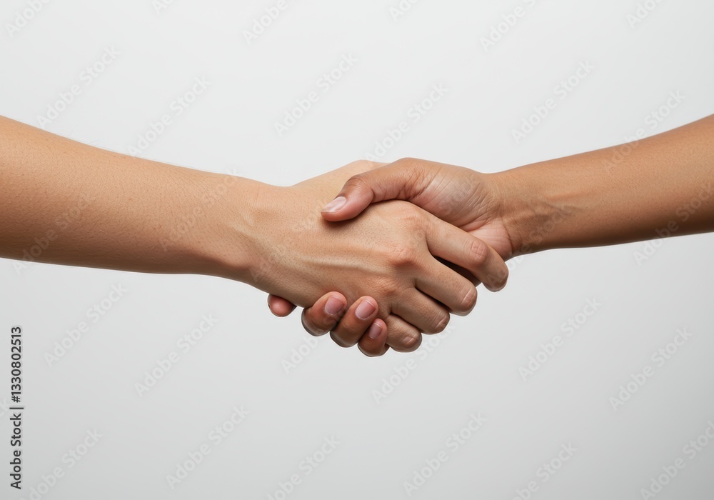 Close-up of two hands shaking in agreement on neutral background Close-up of two hands shaking in agreement on neutral background