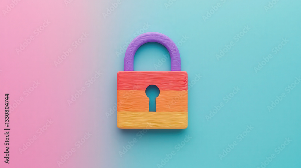 Colorful wooden padlock with gradient pink and blue background symbolizing security, privacy, and LGBTQ+ rights Colorful wooden padlock with gradient pink and blue background symbolizing security, privacy, and LGBTQ+ rights