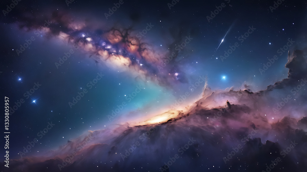 Beautiful milky way galaxy background with nebula cosmos. Stardust in deep space and bright shining stars in universe. Vector illustration. Beautiful milky way galaxy background with nebula cosmos. Stardust in deep space and bright shining stars in universe. Vector illustration.