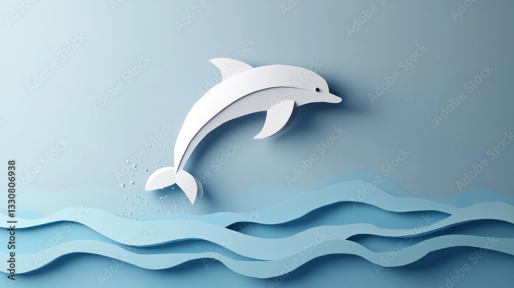 A playful paper art dolphin jumping out of the water. A paper art Style 3d A playful paper art dolphin jumping out of the water. A paper art Style 3d