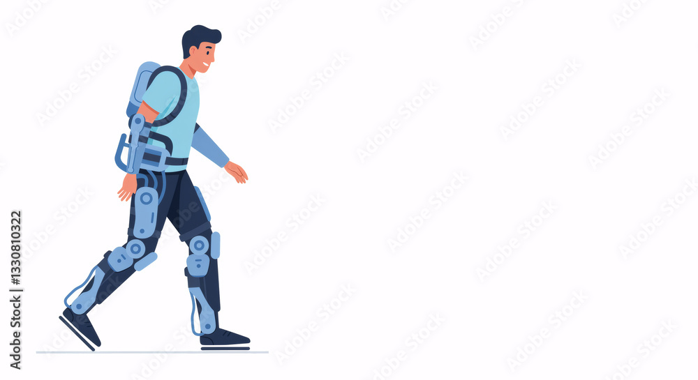 Man walking with robotic exoskeleton. Medical rehabilitation technology for disabled people. Futuristic assistive device concept. Modern healthcare innovation. Man walking with robotic exoskeleton. Medical rehabilitation technology for disabled people. Futuristic assistive device concept. Modern healthcare innovation.