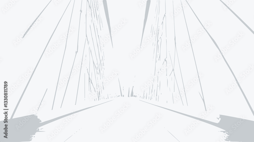 Obraz premium The image is a high-key, close-up shot of a white, geometric structure. The structure appears to be composed of numerous thin, straight lines converging towards a central vanishing point. The