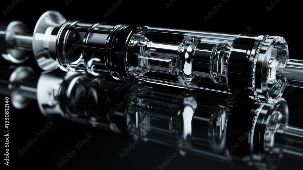 Naklejka premium A glass and metal instrument lies reflected on a surface