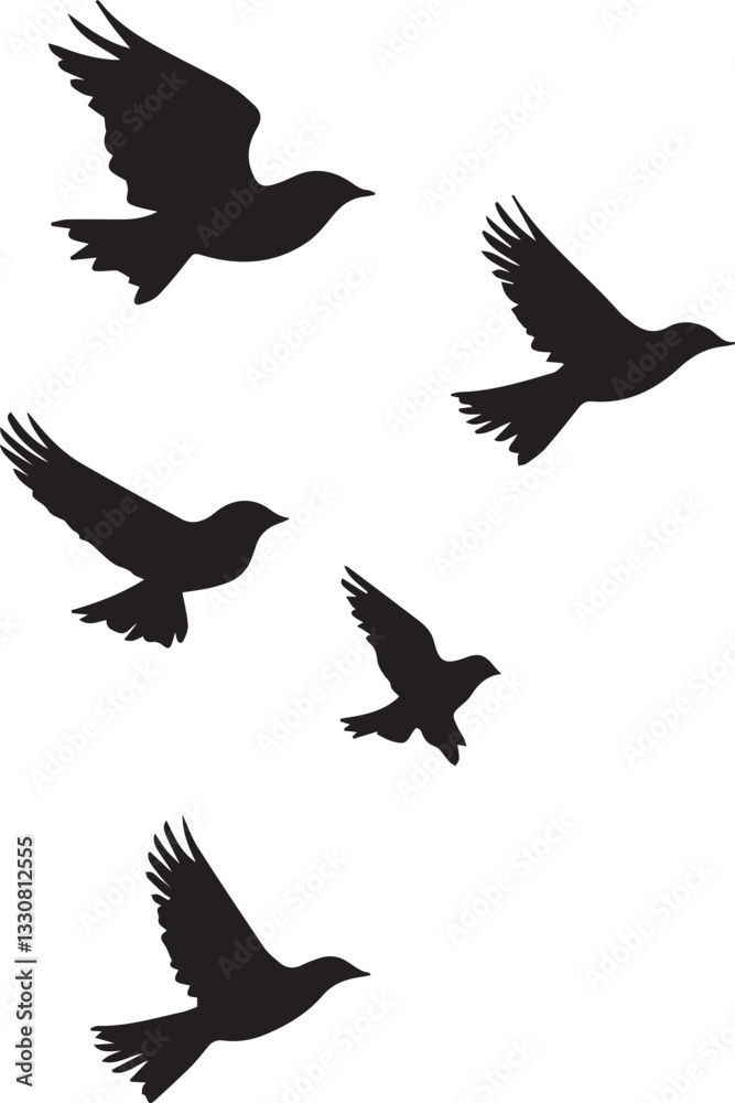 Obraz premium Silhouette of a birds flying in sky vector silhouette