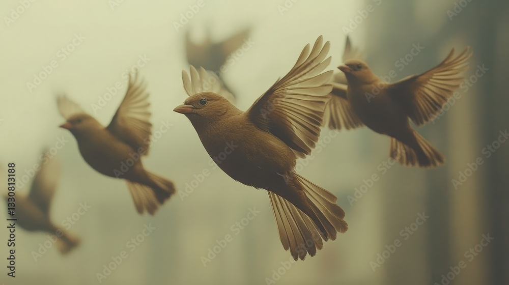 Obraz premium Birds in Flight, Misty Day