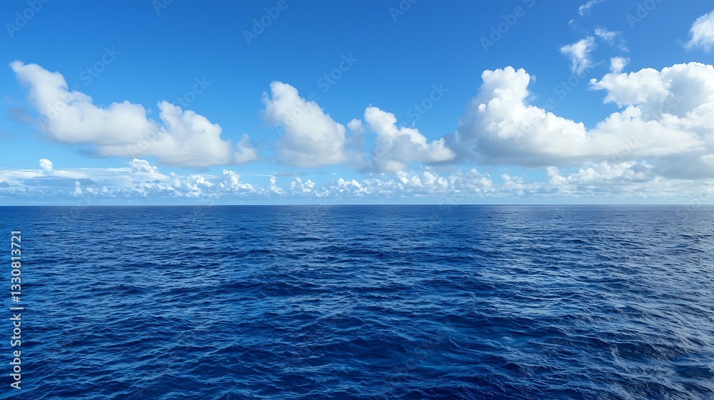 Obraz premium Vast ocean expanse under a cloud-studded sky