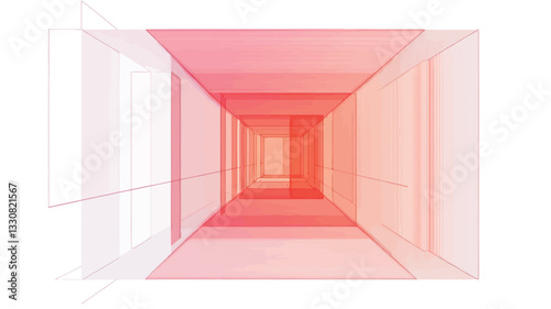 The image depicts a digitally created abstract representation of a corridor or tunnel.  The perspective is strong, leading the eye down a central path.  The color palette consists primarily of