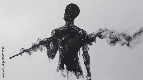 Monochrome charcoal drawing depicting a stylized human figure composed primarily of dark shades and textured strokes.  The figure appears somewhat indistinct and ethereal, partially obscured by