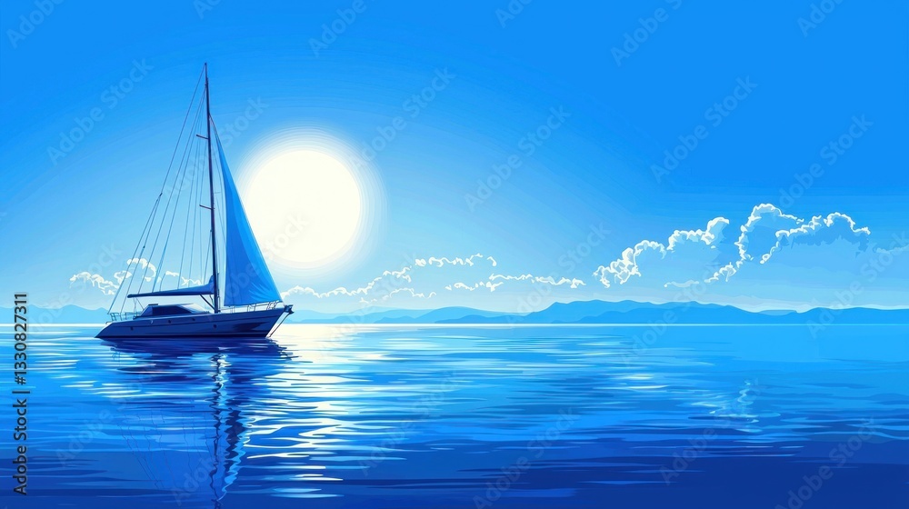 Obraz premium Sailboat at sunset on calm ocean.