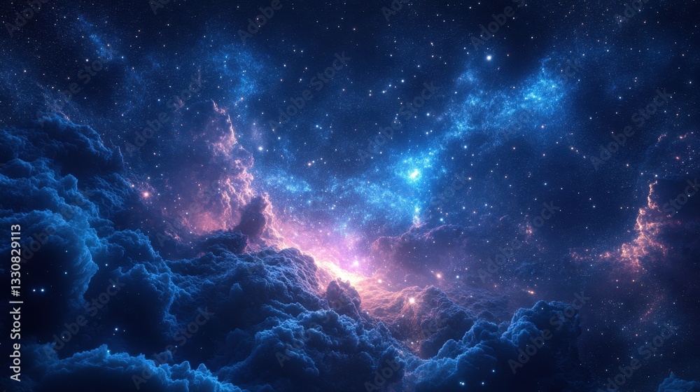 Fototapeta premium Dreamy nebula merging with a star field creating a soft glowing effect in a dense cosmic cluster of light