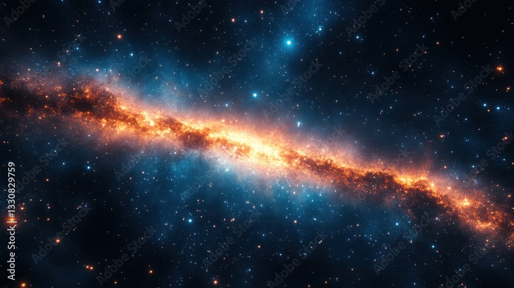 Brilliantly bright comet streaking across the milky way with a stunning orange star in a cosmic deep space view Brilliantly bright comet streaking across the milky way with a stunning orange star in a cosmic deep space view