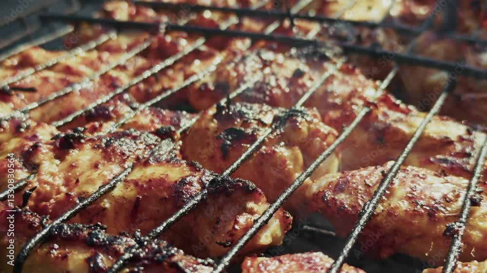 Chicken Meat On Barbecue Fire