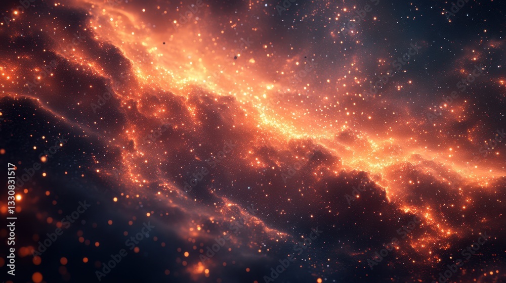 Close-up of a nebula with a star in the background surrounded by a dense field of glowing lights and cosmic beauty Close-up of a nebula with a star in the background surrounded by a dense field of glowing lights and cosmic beauty