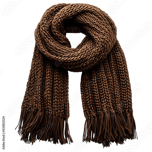 Chunky Knit Scarf with Tasseled Ends Isolated on Transparent Background photo
