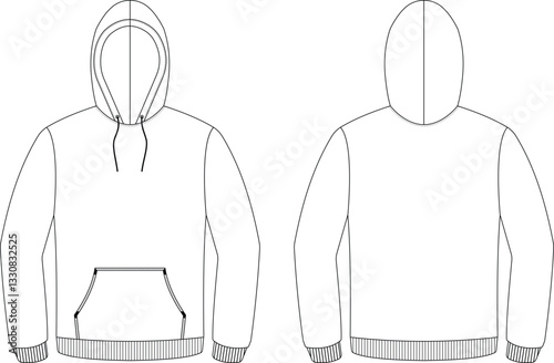 White Pullover Hoodie Mockup – Front and Back View, Kangaroo Pocket, Drawstring Hood, Fashion Design Template
