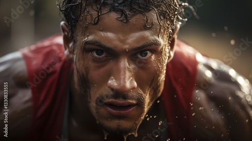Determined Athlete for Intense Workout, Outdoors, Rain.
