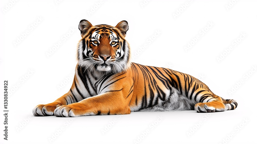 Naklejka premium Majestic Striped Predator: Ferocious Tiger in Its Natural Habitat - Wildlife Photography in Asia