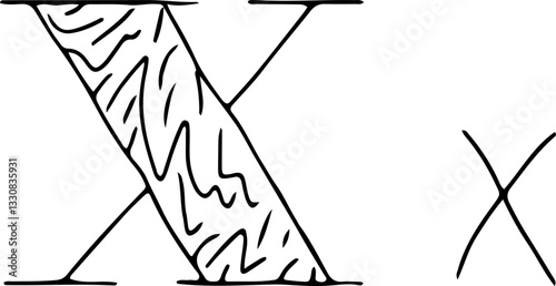 capital letter X and lowercase letter x with drawn lines on the capital letter hand drawn in black