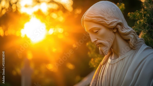 Transcendent Dawn Embrace Capturing Jesus Christ Bathed in the Golden Radiance of Sunrise Symbolizing Renewal Hope and Divine Grace
