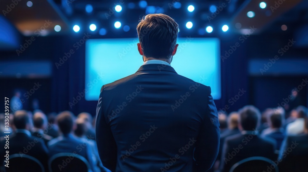 Fototapeta premium Professional Speaker Addressing Corporate Audience at Business Conference