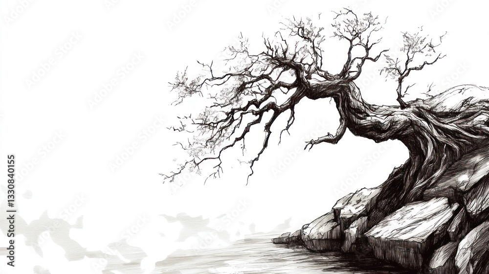 custom made wallpaper toronto digitalSolitary, ancient tree on a rocky shore.  Misty horizon