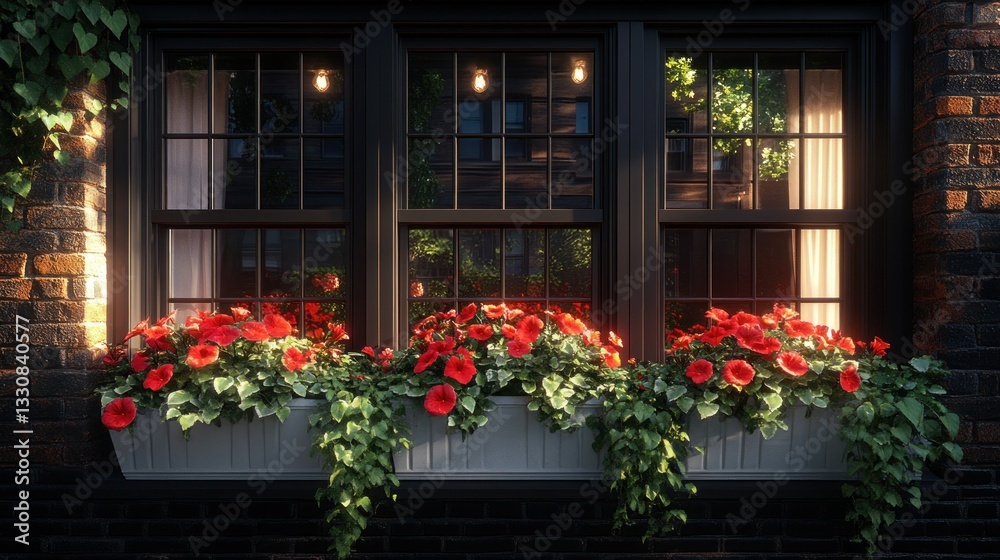 Urban window box with vibrant blooms
