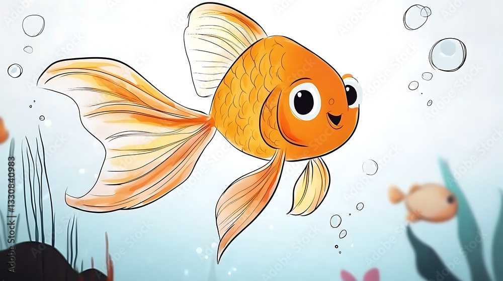 Naklejka premium A cartoon fish with a smile on its face is swimming in a body of water. AI Generated