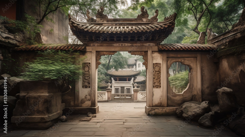 Serene Courtyard Gate Ancient Chinese Architecture and Tranquil Garden Serene Courtyard Gate Ancient Chinese Architecture and Tranquil Garden