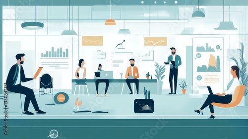 Business Team Engaged in Collaborative Meeting with Data Presentation and Informal Discussions in Office