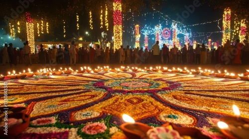 Vibrant Diwali Festival Celebration Illuminated with Festive Lights Colorful Rangoli and Joyous Gatherings that Radiate the Spirit of Indian Traditions