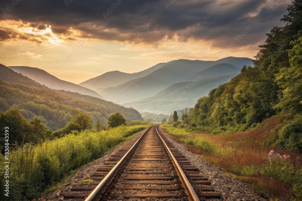 Fototapeta premium Railroad Tracks Through Mountain Landscape